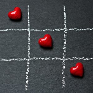Hearts on a noughts and crosses grid