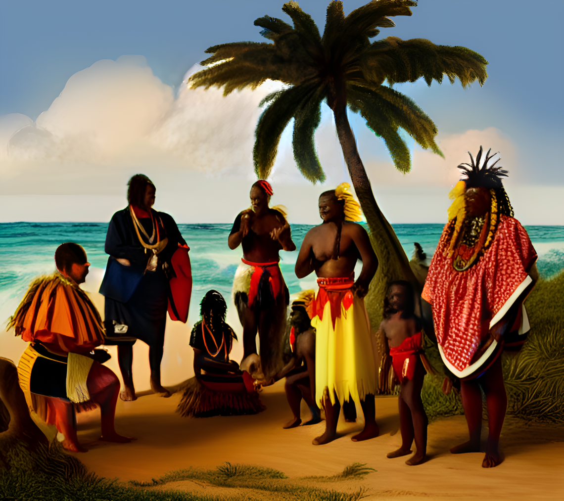 A family of Zulus being re-constituted by a Hawaiian Kahuna