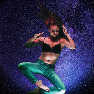A woman floating in the infinity of space