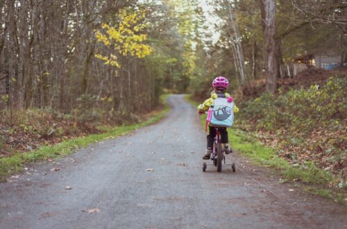 A toddler riding a bicycle