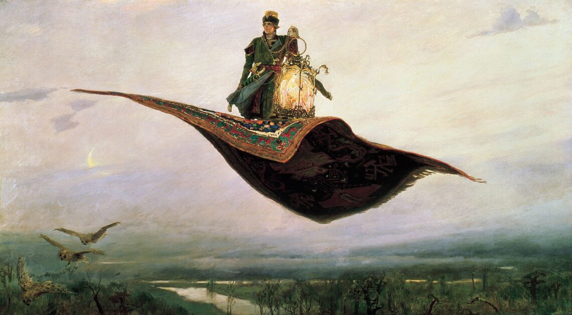 A Man Travelling By Magic Carpet