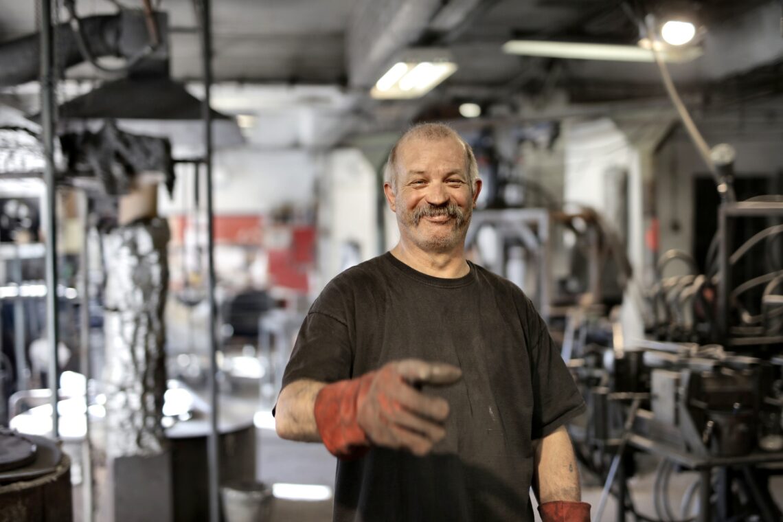 A happy person working effortlessly.