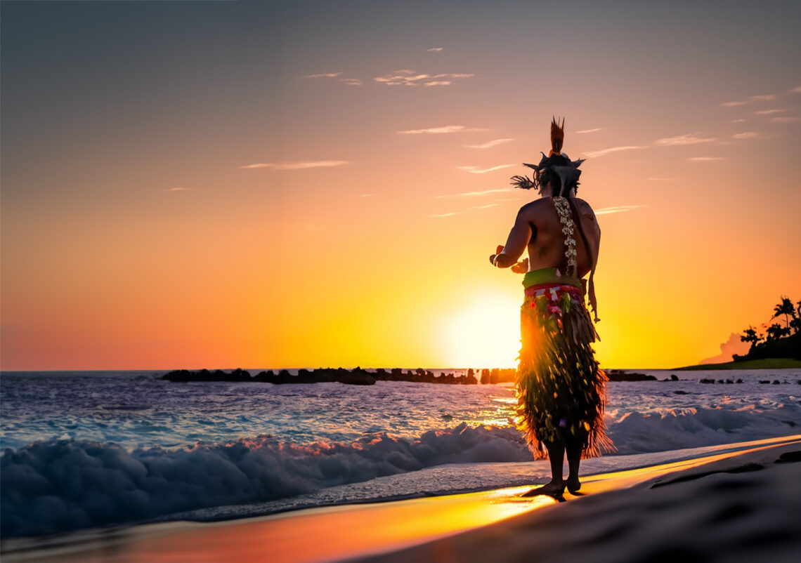 A Kahuna on a Beach at Sunset