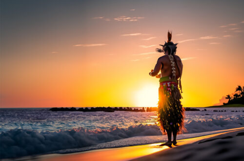 A Kahuna on a Beach at Sunset