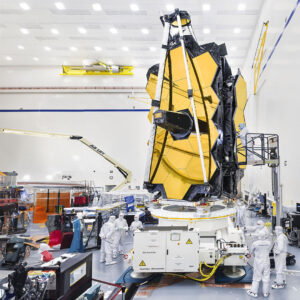 The James Webb Telescope being prepared.