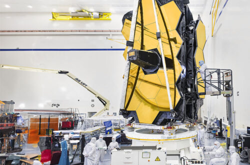 The James Webb Telescope being prepared.