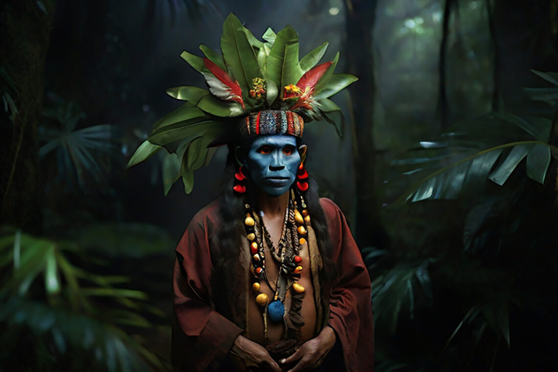 Artist's impression of a native shaman experiencing the oneness and illusion of the forest'