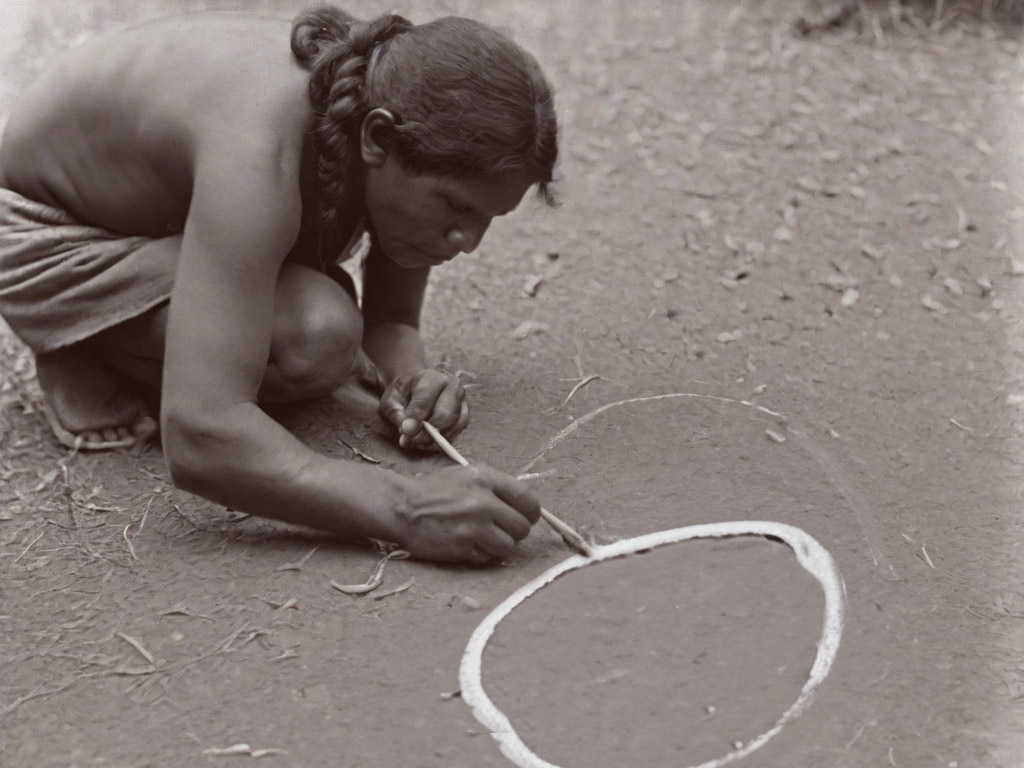 A member of the Australian First Nation transcribing a circle