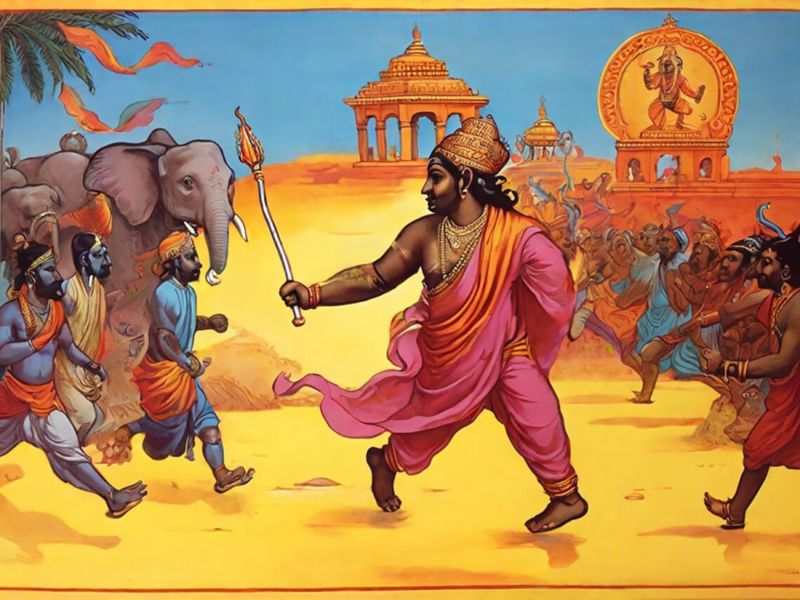 Shankara fleeing from an elephant